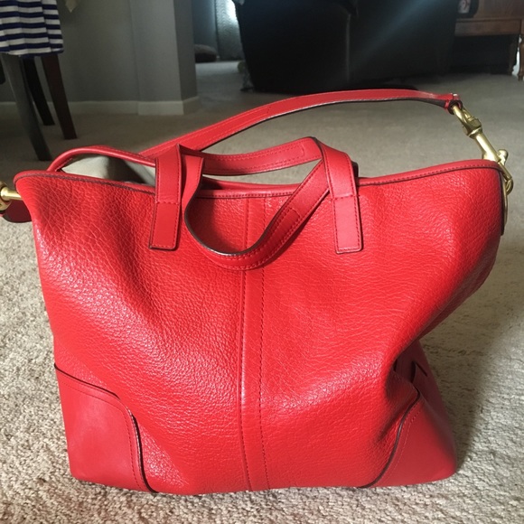 red leather coach purse